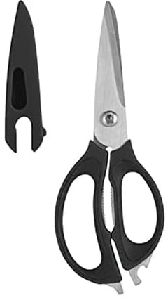 Farberware 4-in-1 Kitchen Scissors with Black Handle, High-Carbon Stainless Steel Shears with Bottle Opener, Jar Opener and Screwdriver, Kitchen Shears for Food Prep