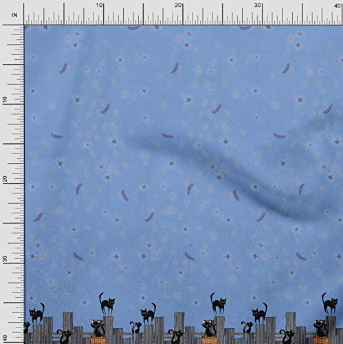 Soimoi Blau Baumwoll-Voile Stoff Geist, Katze & Fledermaus Platte Stoff Drucke Meter 42 Zoll breit