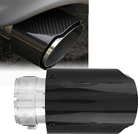 Qiilu Auspuffrohr Edelstahl Endrohr Auspuff 60mm-63mm Gerader Schwanz Glänzende Kohlefaser-Optik