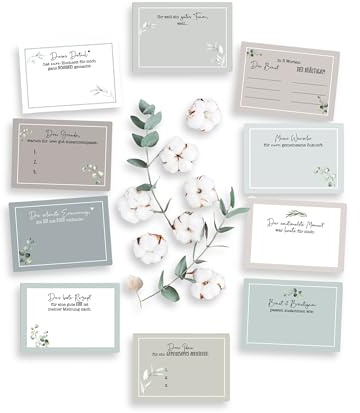 20 individuelle Gästebuch-Karten für die Hochzeit/Fragekarten zum Ausfüllen/süßes Hochzeitsgeschenk/Hochzeitsspiel/Greenery Hochzeit/Eukalyptus / 10,5cm x 7,4 cm (DIN A7)