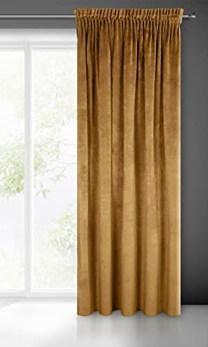 Eurofirany Villa Vorhang Samt Velvet Weich Kräuselband-1 STK. Edel Gardine Dick 290 g/m2 Elegant Glatt Einfarbig Flauschig Modern Klassisch Wohnzimmer Schlafzimmer Lounge, Honiggelb, 140X270cm