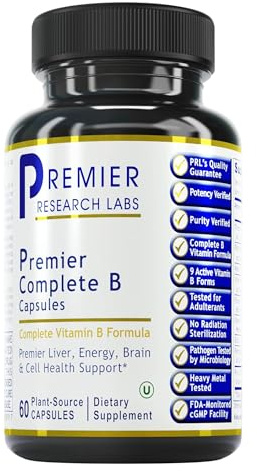 Premier Research Labs Complete B - Vitamin B Complex Supplement for Optimal Health | Vitamin B Supplement with Biotin | 9 Active B Vitamins | for Liver, Energy & Brain Support - 60 Capsules