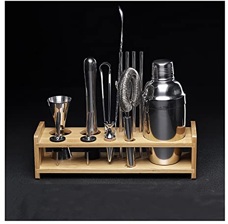 Cocktail Shaker Set Ensemble à Cocktail Shaker Kit de mélangeur de boisson kit de barman avec support, barre bar Shaker cocktail Ensemble pour le meilleur kit de barman pour les débutants Shakers à co
