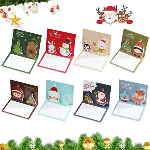 16 fogli Biglietto di Auguri 3D Pop-up per Natale, Biglietto Natale con Busta, Set di Cartoline di Natale, Cartolina d'auguri di Natale dei cartoni animati per bambini