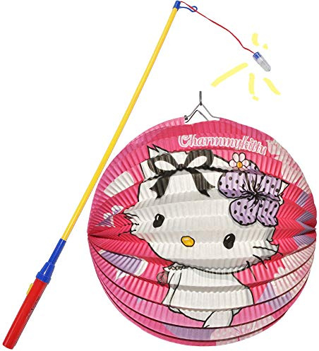 alles-meine.de GmbH 2 TLG. Set: Laterne/Lampion + LED Laternenstab - Katze - Charmmy Kitty - für Kinder - Papierlaterne - Laternen Lampions - RUND - Papier - Batterie betri..