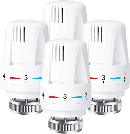 Thermostat Radiators Valve, Professional 4 Pieces TRV Thermostatic Head Radiator Thermostat Head M30 x 1.5 Radiator Valve Replacement Head Radiator Valve Thermostat Valve for Home Office