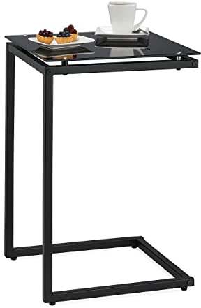 Relaxdays Console en Forme de C, à Glisser sous Un Meuble pour Gain de Place, métal & Verre, HLP : 60 x 40 x 40 cm, Noir
