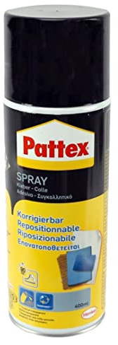 Pattex Colle en spray Power Spray, Corrigable jusqu'à 90 min, colle incolore/transparente, pas de bavures ou de taches Idéal pour coller sur des surfaces absorbantes Boîte de 400 ml