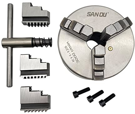 SANOU Manual Metal Lathe Chuck - 5 Inch 3 Jaw Self-Centering Scroll Chuck