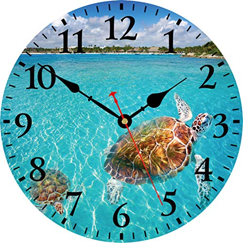 TAHEAT Horloge Murale Tropicale, silencieuse et sans tic-tac, 30 cm, Horloge Originale en Forme de Tortue de mer, décoration pour Salle de Bain, Cuisine, Chambre à Coucher, Salon, Bureau