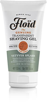 Floïd Vetyver Splash Rasiergel (150 ml), Shaving Gel mit Glycerin zum Schutz und zur Hydratisierung der Haut, Transparentes Gel für eine glatte Rasur mit belebendem Duft