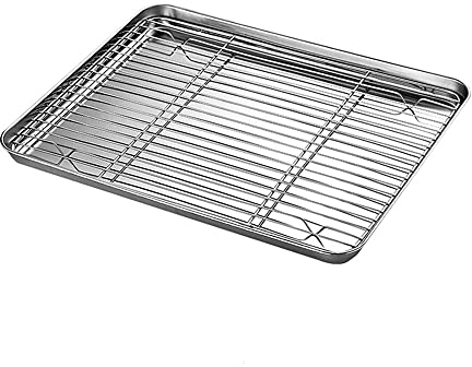 Teglia da Forno Rimovibile Teglia da Forno con Set di Griglie di Raffreddamento Estraibili Vassoio a Griglia in Filo di Acciaio Inossidabile Teglia da Forno da Cucina Antiaderente Supporto per Barbe