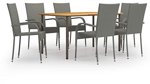 Yolola Poly Rattan Gartenmöbel Set für 6 Personen - Gartengarnitur Sitzgruppe Sitzgarnitur Sitzgruppe Gartenaus Stapelstühlen & Esstisch - Sitzgruppe - Grau