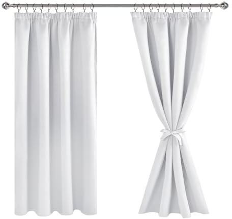 JIUZHEN Mörkläggningsgardiner med veckband gardin ogenomskinliga julgardiner vardagsrum gardiner sovrum termisk gardin vitgrå, H 145 x B 140 cm, set om 2