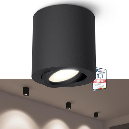 linovum CORI Aufbauspot schwarz matt rund GU10 6,5W neutralweiß dimmbar | Schwenkbarer Deckenspot schwarz matt - neutralweiß, dimmbar, für Wohnzimmer, Flur & Büro, inkl. GU10 LED