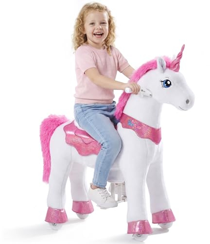 PonyCycle Esencial Modelo E Unicornio Juguete para Niños Montar con Ruedas y Freno Unicornio Balancin Juguete para Niñas (Rosa/Talla 4 para 4-7 años)- E412