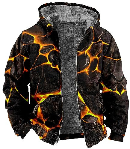 LUNULE Imprägnierspray Jacke Herren Sommer Fleece 3D Druck Teddy Gefüttert Hoodie Winter Dicke Plüsch Innenfutter Mantel
