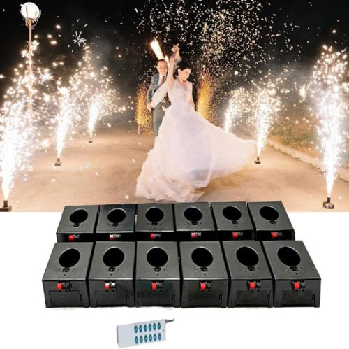 SATSAT Macchina per Fuochi D'Artificio A Freddo, Mini Macchina per Fuochi D'Artificio A Fontana Fredda, Sistema Pirotecnico con Scintilla per Matrimoni con Telecomando Senza Fili, con Valigia,12Cues