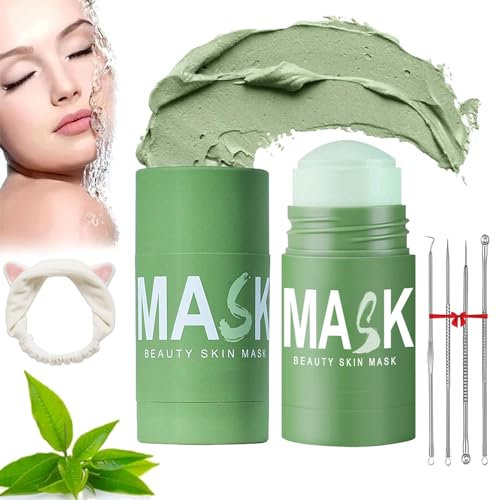 Oneews Green Tea Mask Stick, Oneews Green Tea Mask Stick Blackhead Remover, Green Tea Face Mask for Purifying, Moisturizing, Oil Control Reduce for Women And Men, All Skin Types (2Pcs)