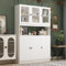 DEZAGCE Alacena Cocina con 3 Puertas, Mueble Aparador Comedor con 3 Puertas de Vidrio Templado, Mueble Auxiliar de Cocina con Estantes Ajustables, Blanco, 30 x 120 x 180 CM, MDF