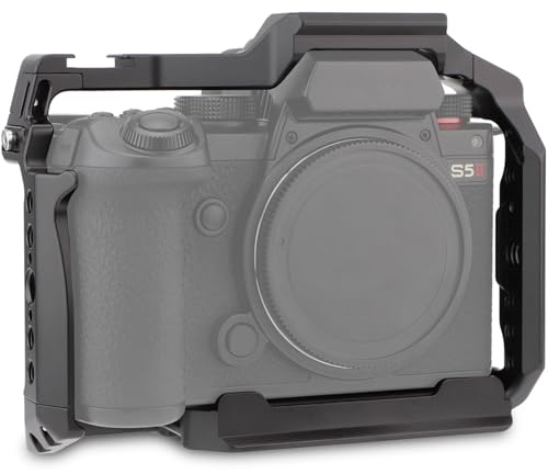 Leftfoto Cage de caméra S5 pour Panasonic LUMIX S5 II – Cadre de protection avec base Arca, rail NATO et filetages ARRI, compatible DJI RS2 – Prise de vue vidéo Vlog