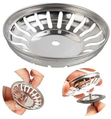 Silkorg för diskbänksbyte, 1 st, Ø 79 mm silkorg, tillverkad av rostfritt stål, i silverfärg, korg med Ø 6 mm hål, 20 spår silinsats, reservdel för diskbänkar, sil för köksavlopp diskbänk