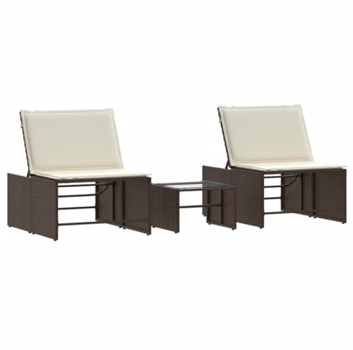 vidaXL Sonnenliegen 2 STK. mit Tisch Braun Poly Rattan
