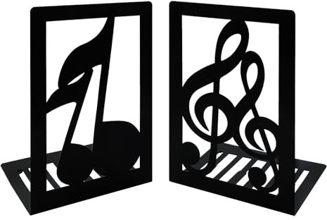 1 Paire de Serre-Livres en métal Noirs avec Note de Musique, mélodie Musicale, Serre-Livres en Fer antidérapant, Support Organisateur de Bureau pour Enfants, bibliothèque, école, Bureau à Domicile