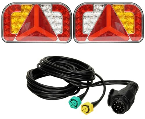 Optizium Rückleuchten Set LED für Anhänger - 12 V - E9-zertifiziert - 13 poliger Stecker - 5 m Kabel - Bajonetanschluss - Anhängerbeleuchtung Rücklicht