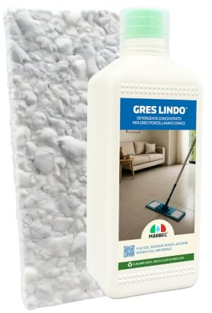 MARBEC GRES LINDO 1LT + TAMPONE IN MELAMINA Detergente Sgrassante Gres Porcellanato Opaco