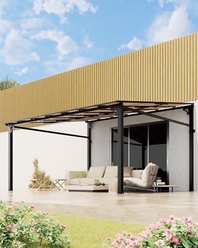 GarveeLife 10 ft x 12 ft Lean to Gazebo, Hardtop Wall Pergola with Polycarbonate Roof, Aluminum Frame Mounted Gazebo for Lawn Patio Deck Yard and Party