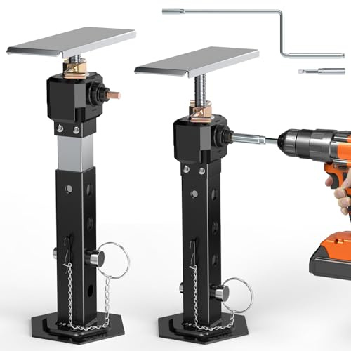 Lot de 2 crics de support coulissants pour camping-car de 33 à 66 cm (réglage de la perceuse électrique) pour camping-car, remorque de voyage, prend en charge jusqu'à 2,3 kg et boîte de vitesses en