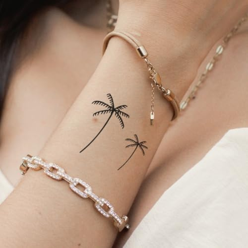Fake Tattoo Palme – Temporalis® | Temporäre Tattoos für Erwachsene – EU-zertifizierte Kosmetik, vegan & wasserfest – Hält 1 bis 2 Wochen [ Palmen-Duo ]