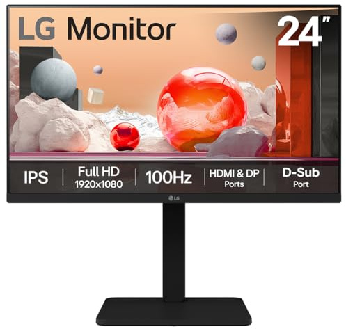LG Electronics Monitor 24BA450, 24 Inch, FHD 1080p, 100Hz, 5ms Response Time, IPS Panel, HDMI, DisplayPort (Matt Black)