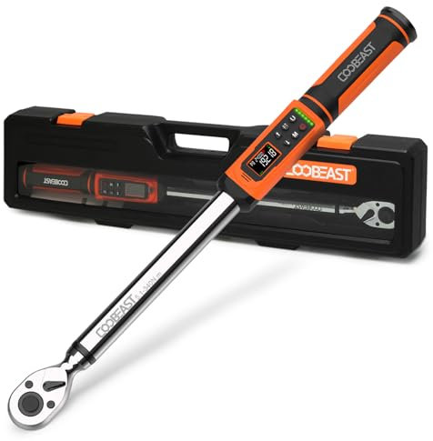 Digital Torque Wrench, 1/2 Drive Electronic Torque Screwdriver with Preset Value(3.76-250.8 Ft.lbs./5.1-340Nm), Buzzer and LED Flash Five Units of Measure Torque Wrench for Motorcycle, Auto Repair