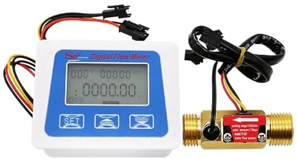 Wasserdurchflussmesser, Digital LCD Display Water Flow Sensor Meter Flowmeter Totameter Temperature Time Record With G1/2 3/4 1 Inch Flow Sensor für Wasser, Diesel und andere Flüssigkeiten(0.5 inch)