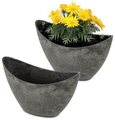 matches21 HOME & HOBBY Set di 2 ciotole ovali per piante da esterno, 20 x 9 x 12 cm, colore: nero