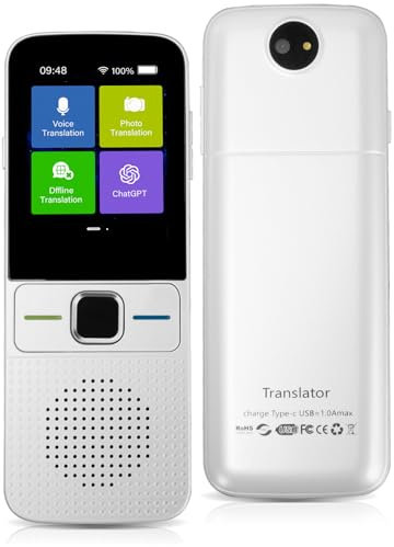 Sprachübersetzer, KI Übersetzer Gerät mit Sprachausgabe in 138 Sprachen, Translator ohne Internet, Sofortübersetzer, Fotoübersetzung, WLAN/Hotspot/ChatGPT, Weiß