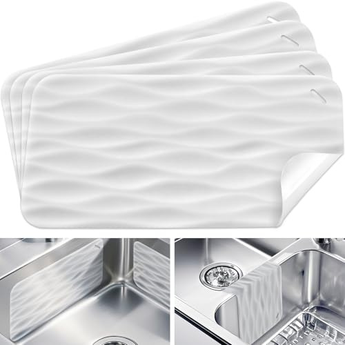 Saiydorax 4 Pack Clear Silicone Kitchen Sink Protector Mat, for Ceramic and Smooth-Surface Sinks, 12x6 - Scratch Resistant, Noise Reducing