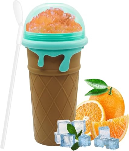 Slush Becher Silikon Squeeze Cup Slush Eis Becher zum Kneten Smoothie Pinch Ice Cup DIY Slushy Maker Cup Gefrorene Maker Smoothie Becher Sommer-Slush Cup mit Strohhalmlöffel für Leckeres Slush Eis (B)