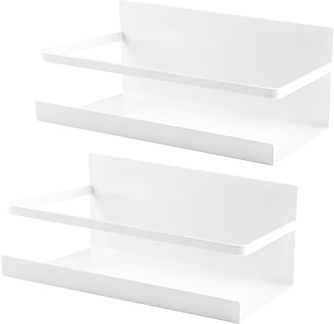 Zosenyer Especiero Pared, 2 Piezas Estantería Magnética para Frigorífico, Estante Especias, Organizador Nevera, Ahorro de Espacio, para Cocina y Superficies Metálicas (blanco)