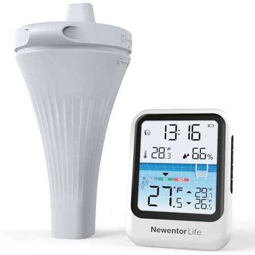 Pool Thermometer Schwimmend - Thermometer Pool mit Vakuum-Display - 100% beschlagfrei - IPX8 wasserdicht - Antennen-Turbo durchdringt Wände für 100m Reichweite - Energiespar-Chip 6-Monate, Modern