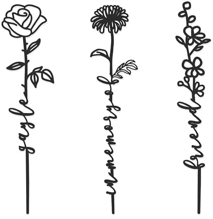 Personalized Metal Flower Picks - Set of 3 Custom Birth Month Flowers with Name - Memorial Gift for Loss, Graveside, Funeral, Sympathy - Customizable Bouquet Add-On for Loved Ones, Mom, Grandma