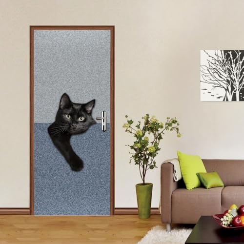 Türfolie 90x200 cm Tier Katze Türposter & Türtapete Selbstklebend PVC Türaufkleber DIY Türbild Dekoration für Tür Wand Fenster