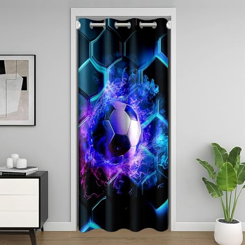 Homemissing Kinder Jungen Fußball Türvorhang 106x203cm Blau Schwarz Fußball Vorhang für Innentür Raumteiler für Jungen Mädchen Teens Sport Thema Vorhang Mikrofaser