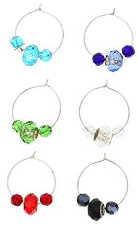 Luxshiny Dijes para Copas De Vino Cuentas 14mm Anillos Identificadores Multicolor 6 Piezas Fiesta Restaurante Bar Hogar