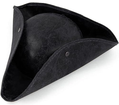 Halloween Pirate Hat for Women Men Brown Distressed Leather Colonial Style Tricorn Adult Novelty Hat Party Headwear Pirate Cap Fancy Dress Medieval Costume Cap Accessory for Festival Theme Cosplay
