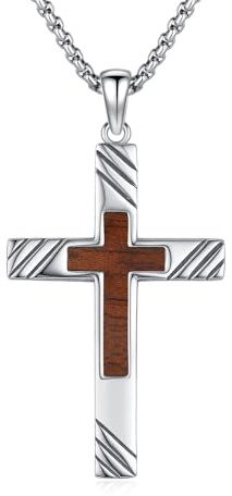 ZIPPICE Holzkreuz 925 Sterling Silber Kreuz Kette Kruzifix Holz Kreuz Anhänger Holz Halskette Religiöser Anhänger Schmuck für Damen Herren