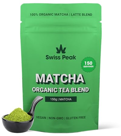 Swiss Peak Organic Ceremonial Matcha Powder – 150g Premium Grade Matcha Green Tea – Uji Kyoto First Harvest – Energy, Focus & Antioxidants – Vegan, Smooth Taste – Lab Tested, UK Made