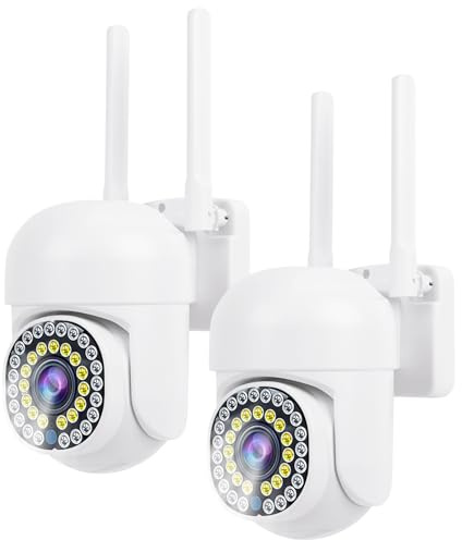 Srvillg 2K Security Outdoor Camera, 2Pack CCTV Camera Outdoor, 5GHz/2.4GHz WiFi 360° PTZ Cameras, PIR Human Detection, Sound and Light Alarm, Wired, Support TFCard & Cloud Storage